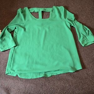 Charming Charlie Green Blouse With Bows On Back And Convertible Sleeve Size Med